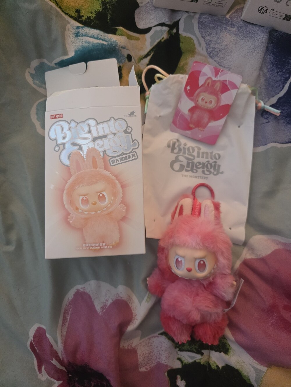 Big Into Energy Pink Bunny Plush Keychain